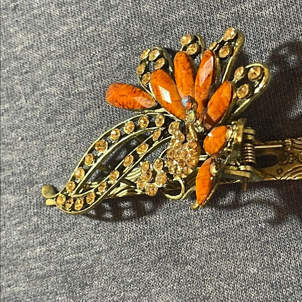 Vintage Gold and Brown Peacock hair clip